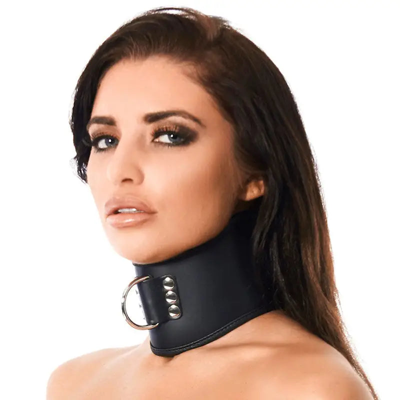 Luxury Adjustable Leather Collar with Padlock and D Ring