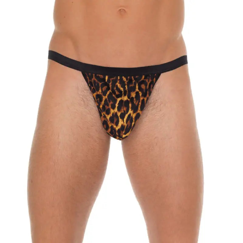 Mens Black GString with Leopard Print Pouch for Ultimate Comfort