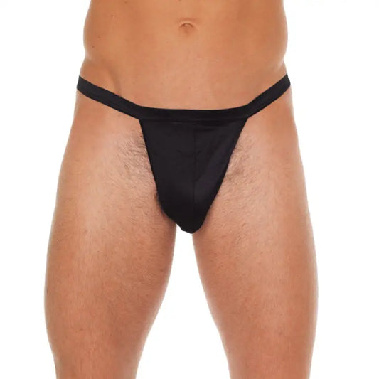 Mens Black Straight G-String with Pouch for Enhanced Intimate Moments