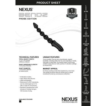 Nexus Bendz Vibrating Anal Probe with 6 Powerful Vibration Settings