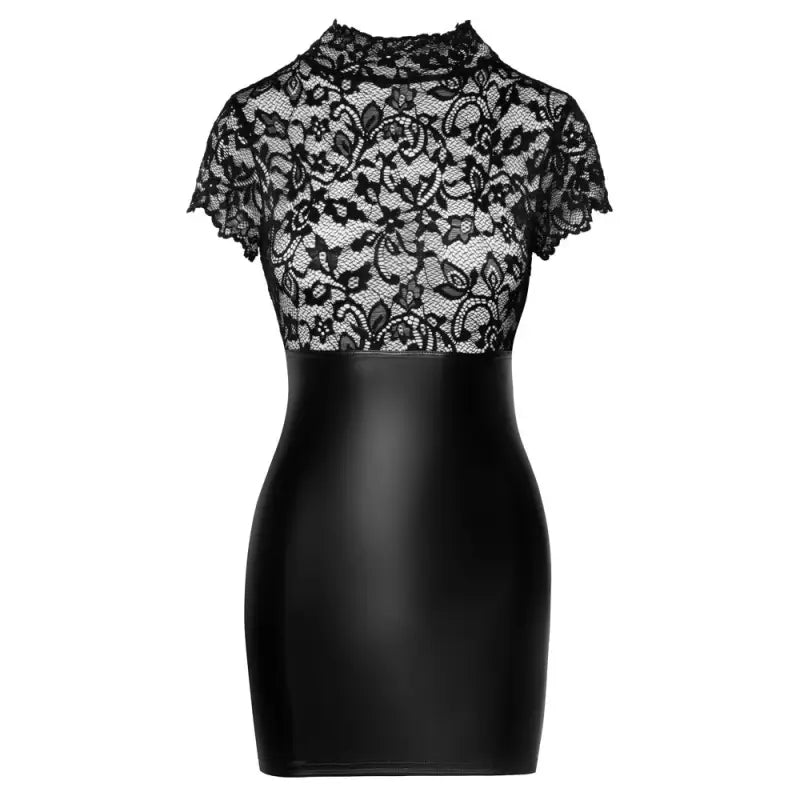 Noir Lace Mini Dress with Beautiful Stand-Up Collar