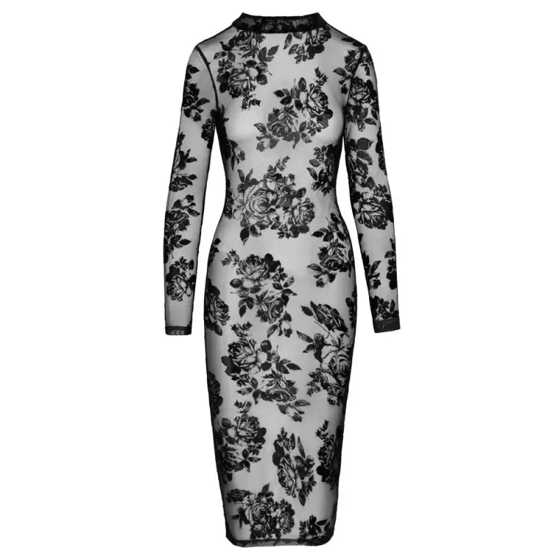 Noir Tight Fitting Floral Transparent Dress for Elegant Occasions