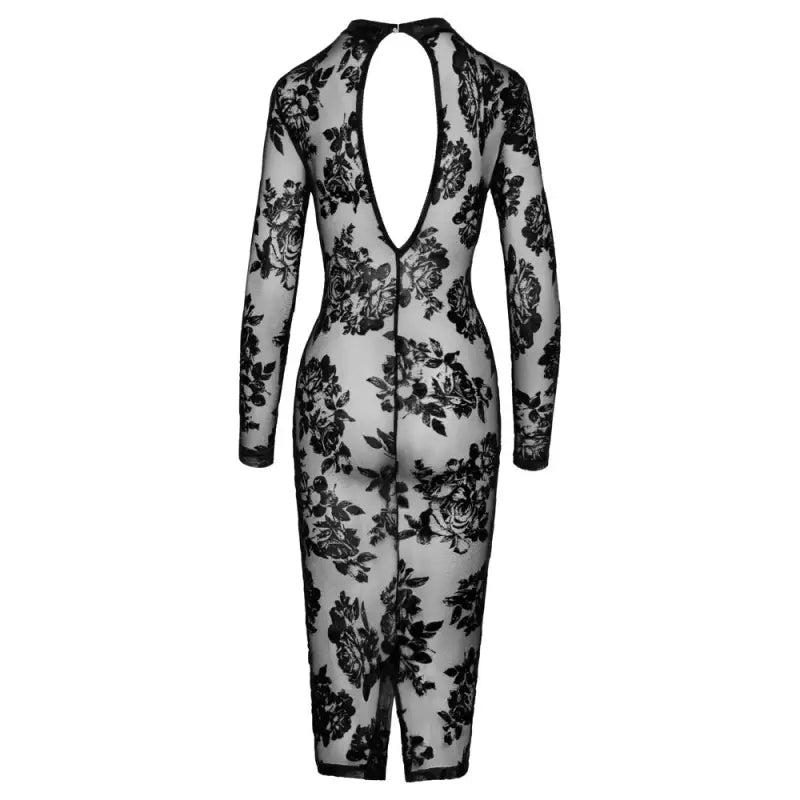 Noir Tight Fitting Floral Transparent Dress for Elegant Occasions