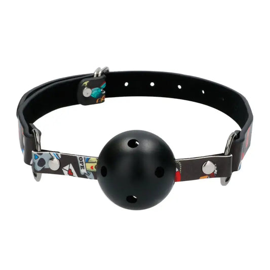 Ouch Breathable Ball Gag with Printed Leather Straps for Kinky Play