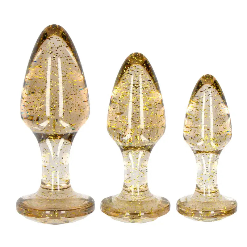 Ouch Golden Glitter Acrylic Butt Plug Set for Exquisite Satisfaction