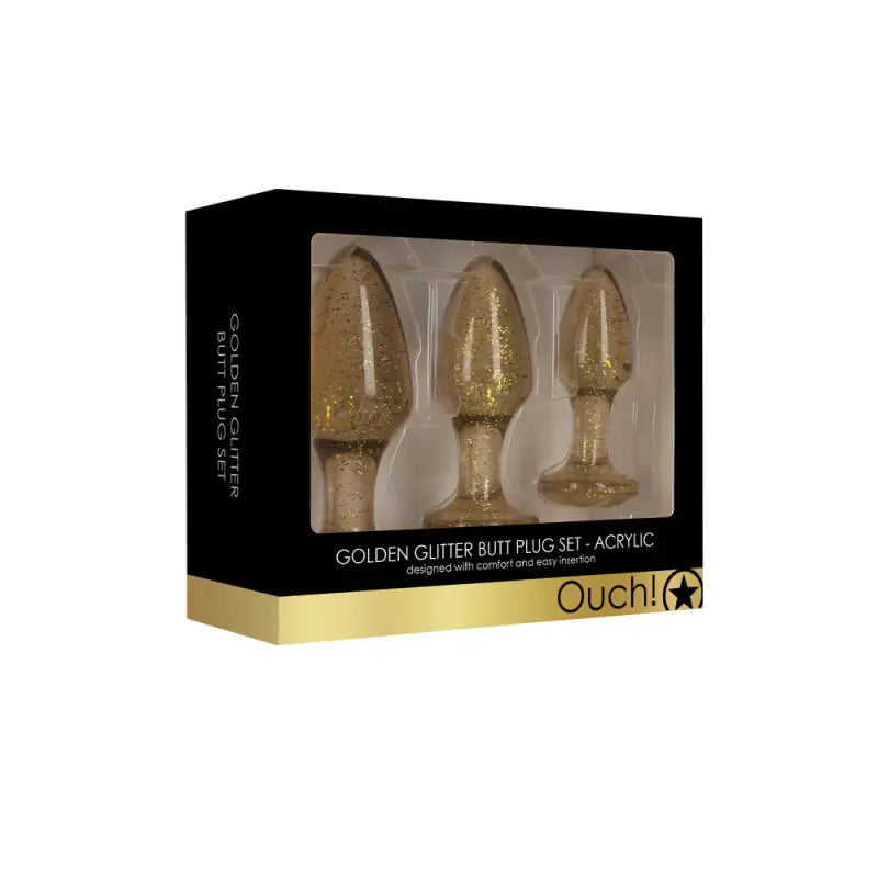 Ouch Golden Glitter Acrylic Butt Plug Set for Exquisite Satisfaction