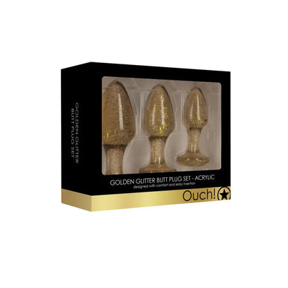 Ouch Golden Glitter Acrylic Butt Plug Set for Exquisite Satisfaction