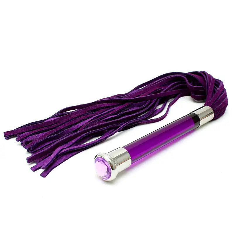 Purple Suede Flogger with Glass Handle and Crystal Accents