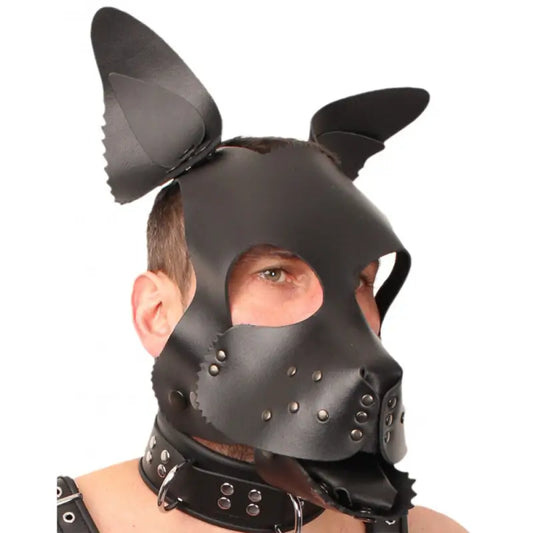 Red Leather Puppy Dog Mask with Black Ears and Tongue Included