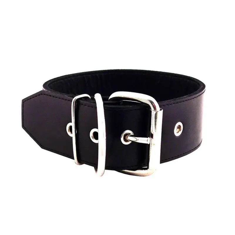 Rouge Garments 50mm Plain Black Leather Collar for Bondage Play