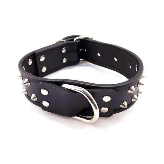 Rouge Garments Black Leather Studded Collar with D-Ring Attachment