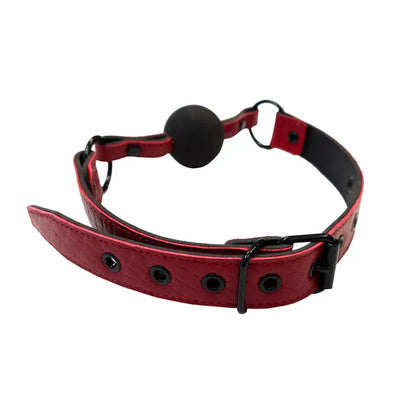 Rouge Garments Leather Croc Print Ball Gag in Burgundy Snake Print