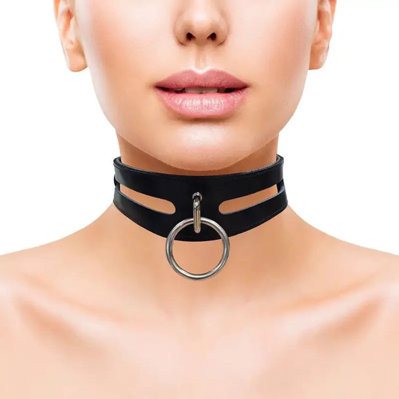 Rouge Garments Leather Fashion Bondage Collar in Black