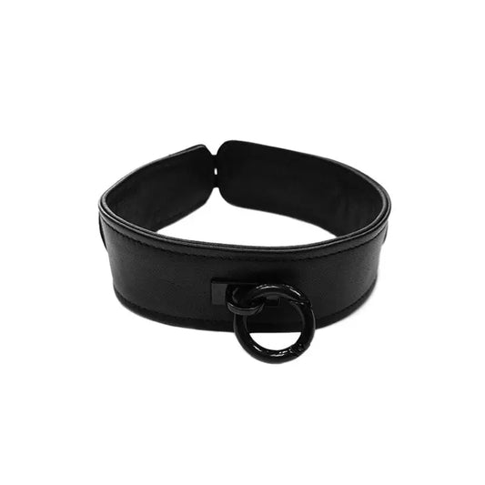 Rouge Garments Plain Black Leather Collar with Detachable O-Ring