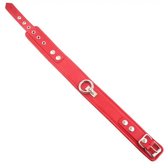 Rouge Garments Plain Red Leather Collar with Adjustable O-Ring