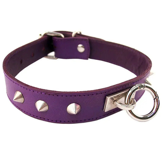 Rouge Garments Purple Studded O-Ring Collar for Bondage Gear