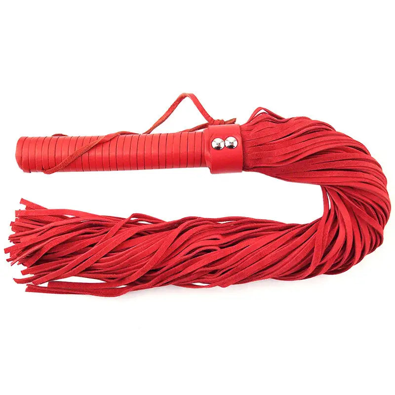 Rouge Garments Red Suede Flogger for Sensual Exploration