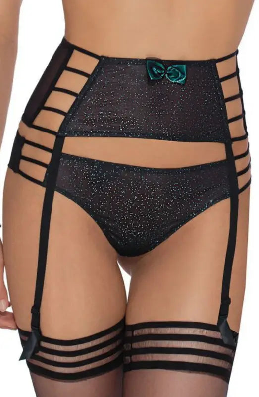 Roza Ilaris Brief in Black with Turquoise Green Sparkly Effect Print - XLarge