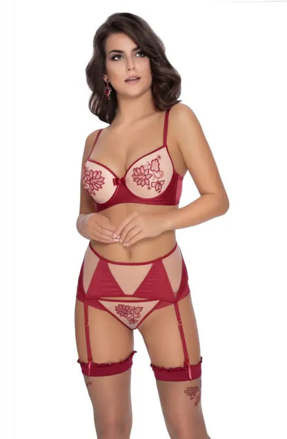 Roza Mehendi Suspender Belt Claret Redefines Elegance and Desire