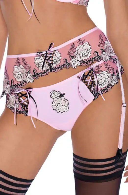 Roza Natali Pink Brief with Beautifully Decorated Floral Embroidery