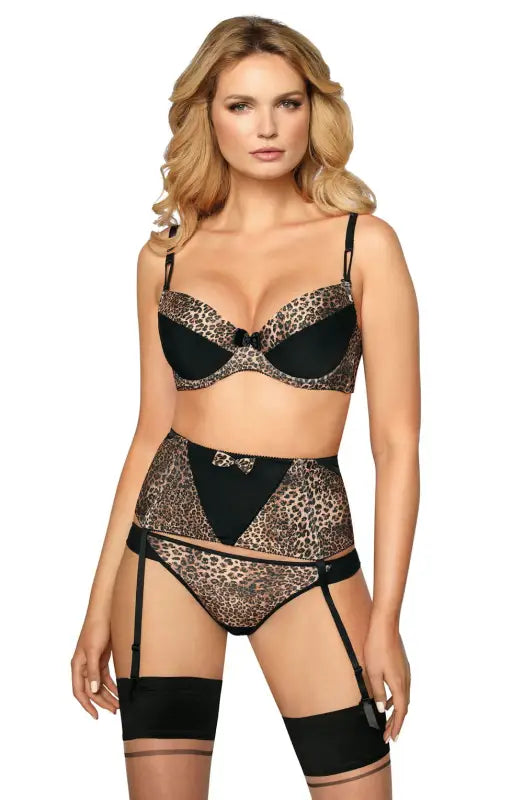 Roza Zoje Push Up Bra with Subtle Glitter Finish and Leopard Print Detailing