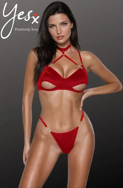 Sensational Sensuality with YesX YX872 Hollow Cut Halter Bra Set