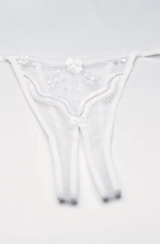 Shirley of Hollywood Beautiful Crotchless Thong Panty in Elegant White - One Size