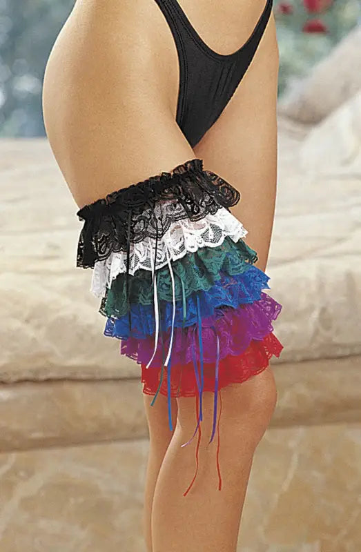 Shirley of Hollywood Satin and Lace Leg Garter with Ribbon Bow Streamers - One Size