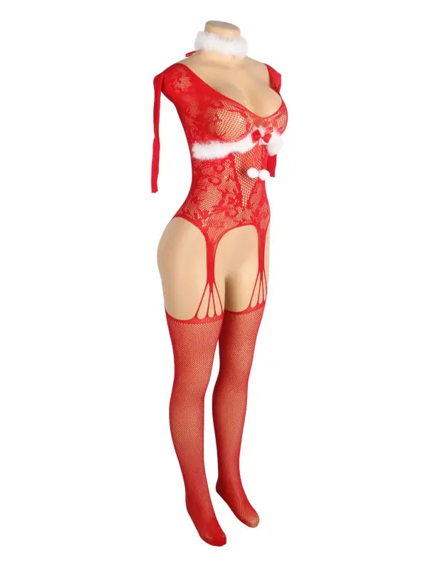 Sleigh the Season in YesX YX878 Christmas Fishnet Bodystocking - One Size (S-L)