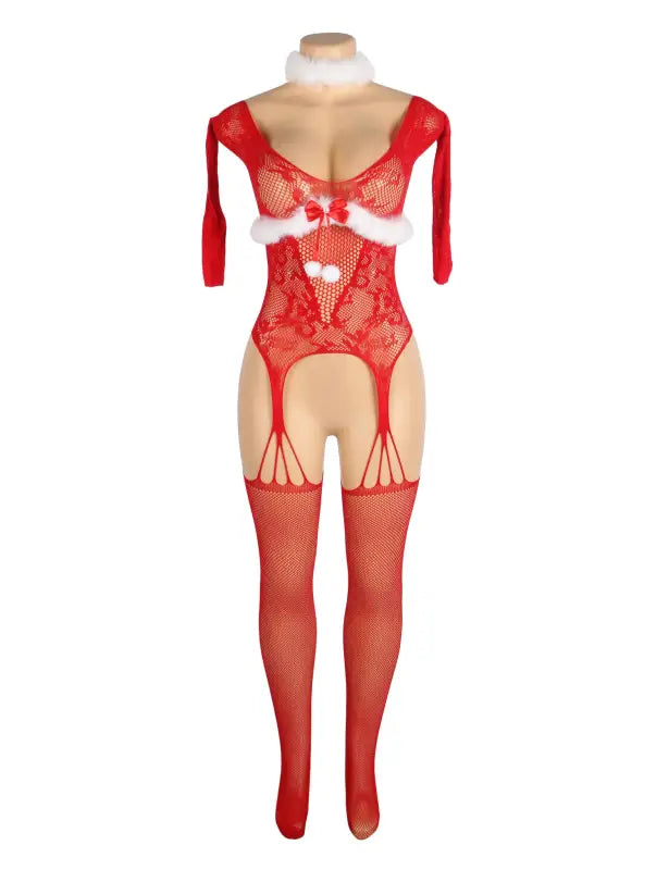 Sleigh the Season in YesX YX878 Christmas Fishnet Bodystocking - One Size (S-L)