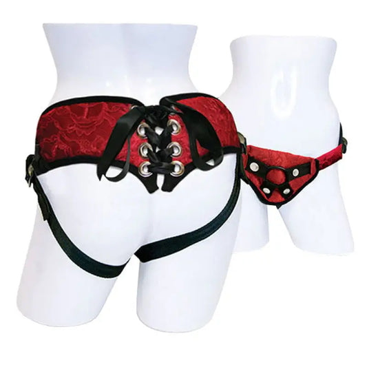 SportSheets Red Lace Satin Corsette Strap for Unmatched Sensations