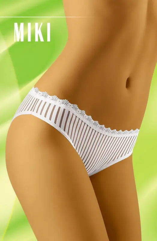 Wolbar Miki White Brief with Lovely Embroidered Edging and Stripy Design