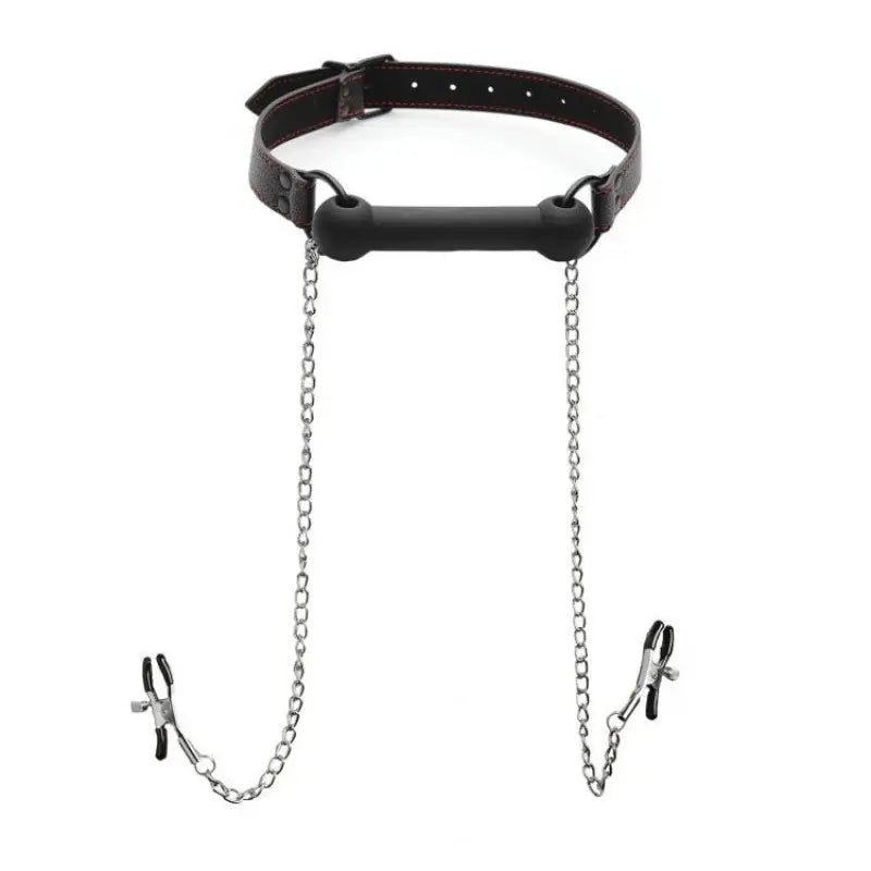 XR Silicone Bit Gag with Nipple Clamps for Enhanced Bondage Play