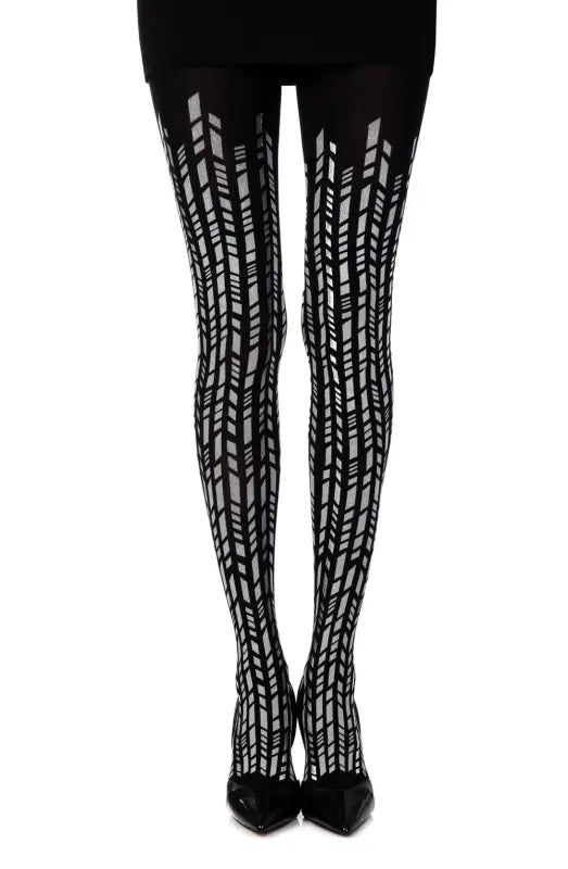 Zohara Cross It Black Tights Featuring Silver Geometric Shapes