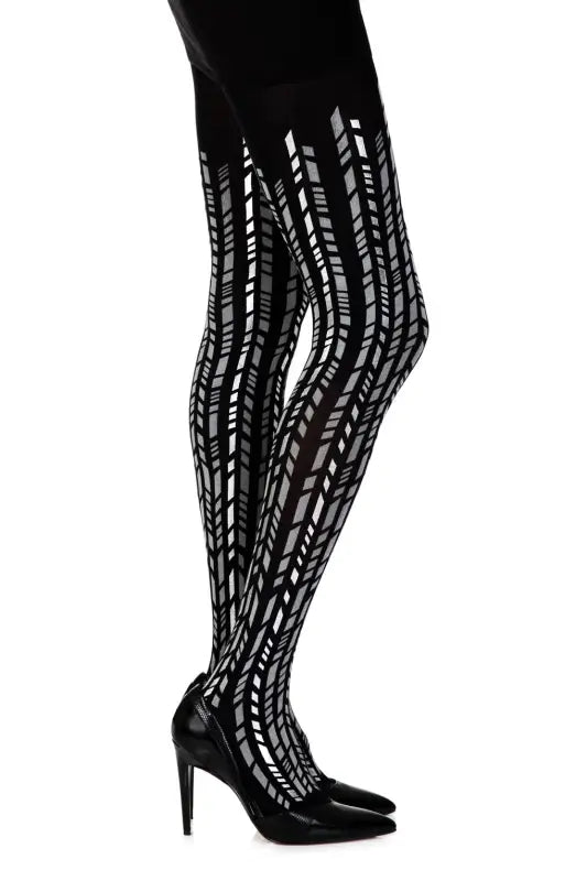 Zohara Cross It Black Tights Featuring Silver Geometric Shapes