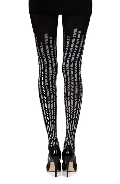 Zohara Cross It Black Tights Featuring Silver Geometric Shapes