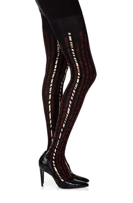 Zohara Cross It Burgundy Tights with Gold Geometric Shapes