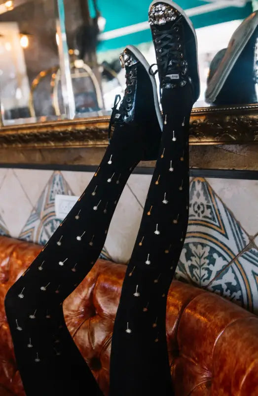 Zohara Palm Beach Black Tights with Stunning Metallic Allover Print