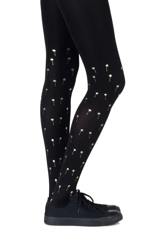 Zohara Palm Beach Black Tights with Stunning Metallic Allover Print