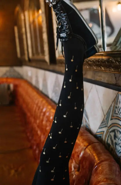 Zohara Palm Beach Black Tights with Stunning Metallic Allover Print