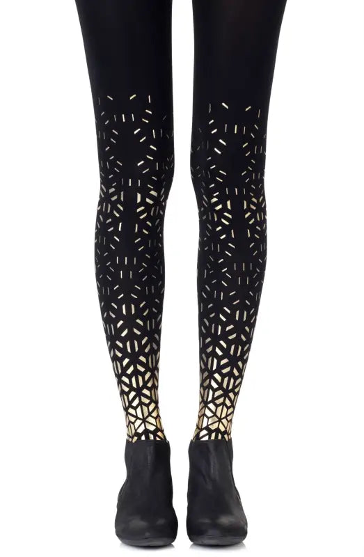 Zohara Shape Up Gold Print Tights with Allover Geometric Pattern