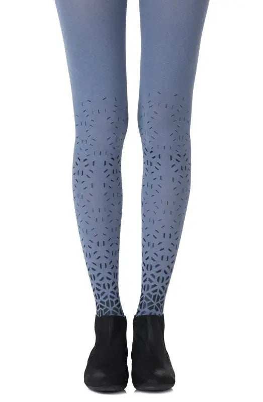 Zohara Shape Up Heather Blue Print Tights with Allover Geometric Pattern