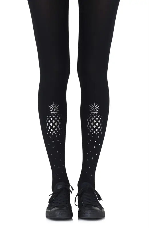 Zohara Silver Print Tights for Piña Coladas Inspired Tropical Elegance