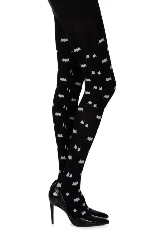 Zohara Super Hero Black Print Tights with Grey Bats Design