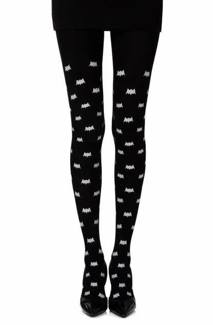 Zohara Super Hero Black Print Tights with Grey Bats Design