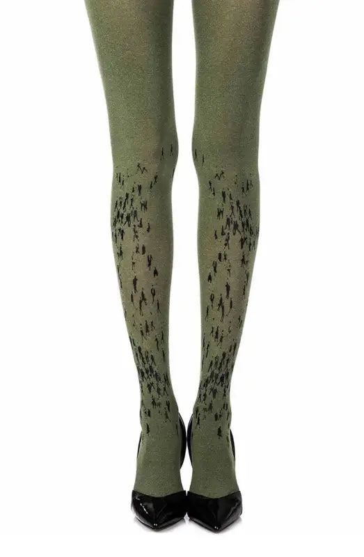 Zohara Walking By Opaque Green Melange Print Tights for Timeless Elegance