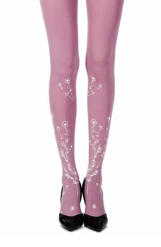 Zohara Wild Roses Violet Print Tights Capture the Essence of Wild Flowers