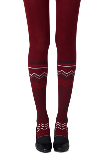 Zohara Zig Zag Walk Burgundy Print Tights for Effortless Fashion Flair - Size 2